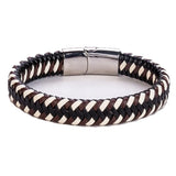 Stainless Steel Men's Leather Woven Bracelet