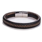 Stainless Steel Men's Leather Woven Bracelet