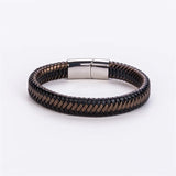 Stainless Steel Men's Leather Woven Bracelet
