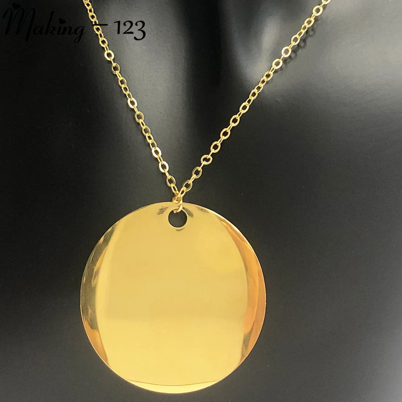 Stainless Steel Mirror Polish Necklace Round Disc Pendant for Women's Jewelry
