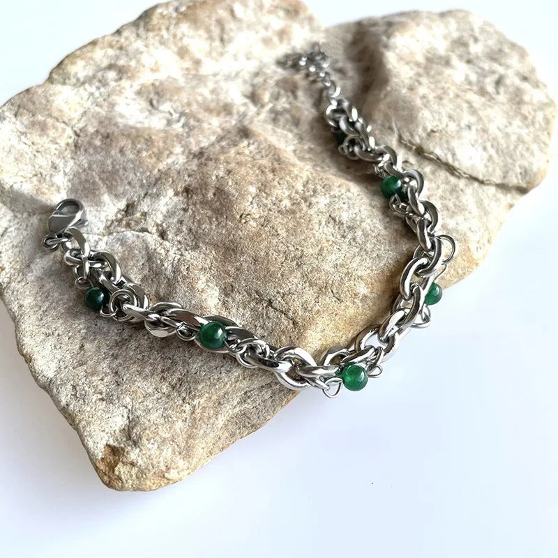 Stainless Steel Jade Green Pearl Bracelet for Men and Women