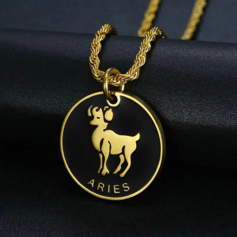 Zodiac Stainless Steel Pendant Double-Sided Twelve Zodiac Symbols