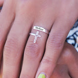 Stainless Steel Personalized Cross Double Wrap Ring - Gold, Rose, Silver