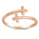 Stainless Steel Personalized Cross Double Wrap Ring - Gold, Rose, Silver