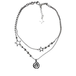 Stainless Steel Spiral Pendant Necklace Star Charm Cyber Y2K Fairycore