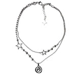 Stainless Steel Spiral Pendant Necklace Star Charm Cyber Y2K Fairycore