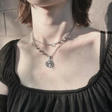 Stainless Steel Spiral Pendant Necklace Star Charm Cyber Y2K Fairycore