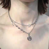 Stainless Steel Spiral Pendant Necklace Star Charm Cyber Y2K Fairycore