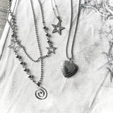 Stainless Steel Spiral Pendant Necklace Star Charm Cyber Y2K Fairycore