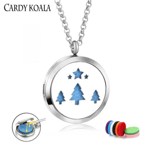 Stainless Steel Star Tree Aromatherapy Essential Oil Perfume Pendant Necklace