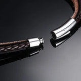 Stainless Steel Brown Leather Rope Bracelet for Men