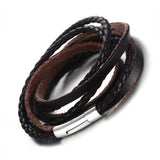 Stainless Steel Brown Leather Rope Bracelet for Men