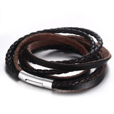 Stainless Steel Brown Leather Rope Bracelet for Men