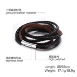 Stainless Steel Brown Leather Rope Bracelet for Men