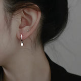 925 Silver Geometric Square Pendant Earrings for Women