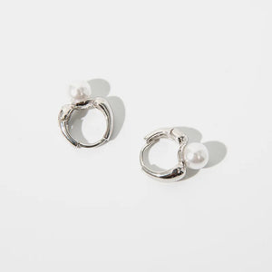 925 Silver Pearl Hoop Earrings Women Girl Gift Wedding Party Jewelry