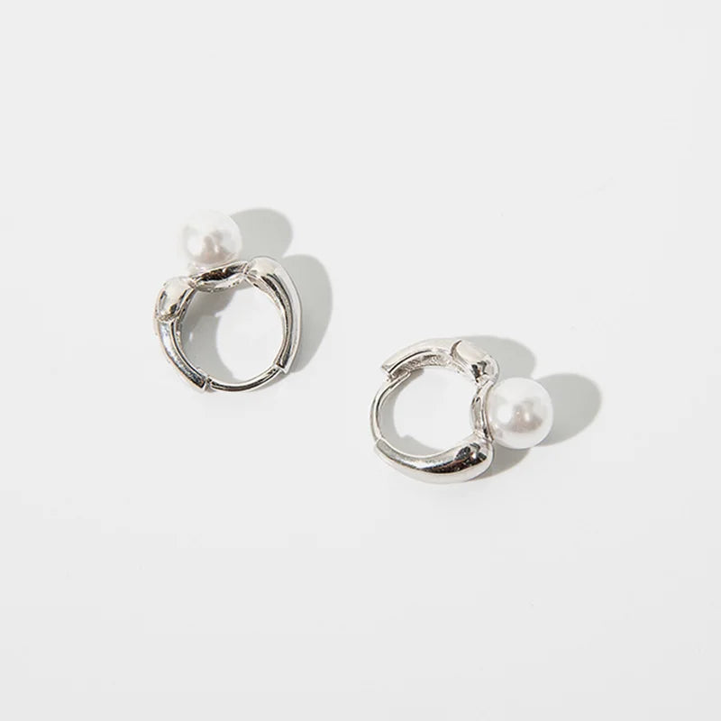 925 Silver Pearl Hoop Earrings Women Girl Gift Wedding Party Jewelry