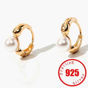 925 Silver Pearl Hoop Earrings Women Girl Gift Wedding Party Jewelry