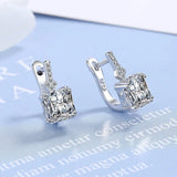 925 Silver Square Crystal Hoop Earrings - Women's Jewelry Gift