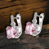 925 Silver Square Crystal Hoop Earrings - Women's Jewelry Gift