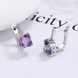 925 Silver Square Crystal Hoop Earrings - Women's Jewelry Gift