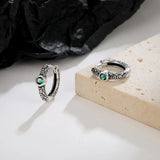 925 Sterling Silver Vintage Green Emerald Hoop Earrings Women Statement Jewelry