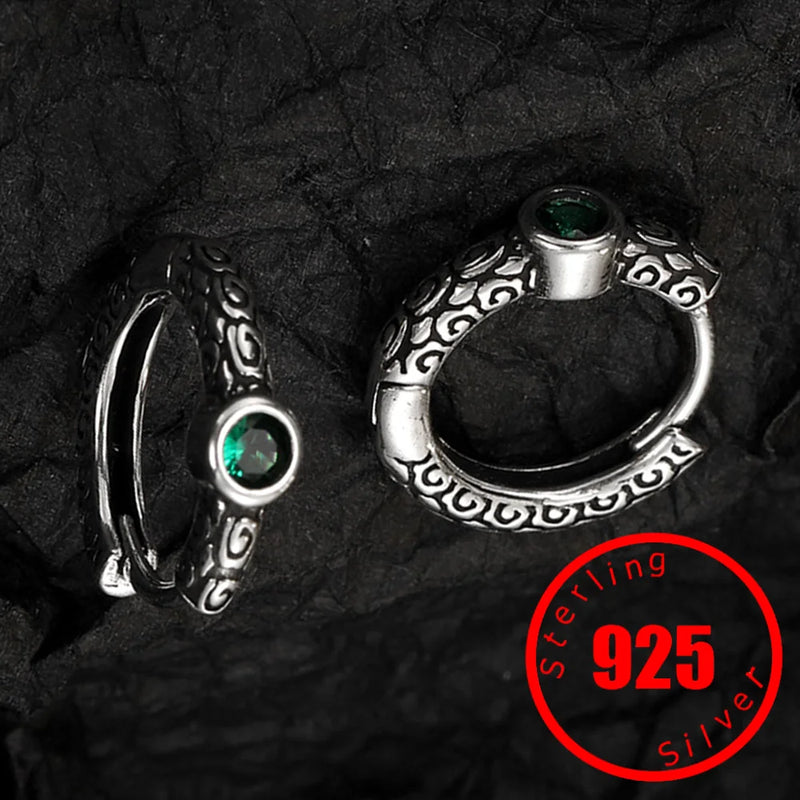 925 Sterling Silver Vintage Green Emerald Hoop Earrings Women Statement Jewelry