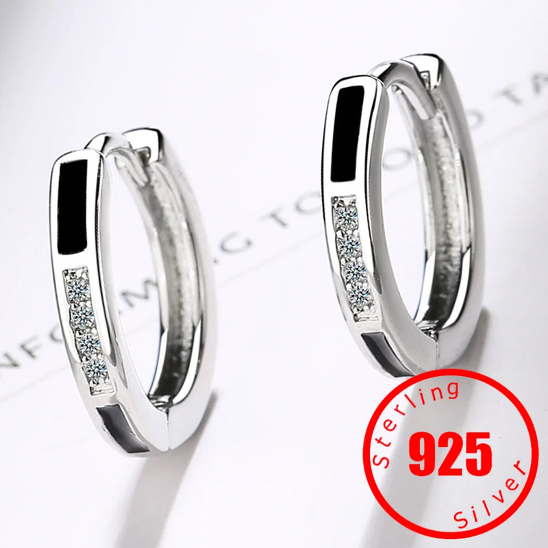 925 Silver Crystal Hoop Earrings Classic Jewelry