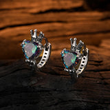 925 Silver Retro Crown Zircon Love Ear Buckle Earrings
