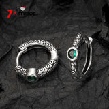 Vintage Pattern Emerald Hoop Earrings 925 Silver Needle Women Statement Jewelry