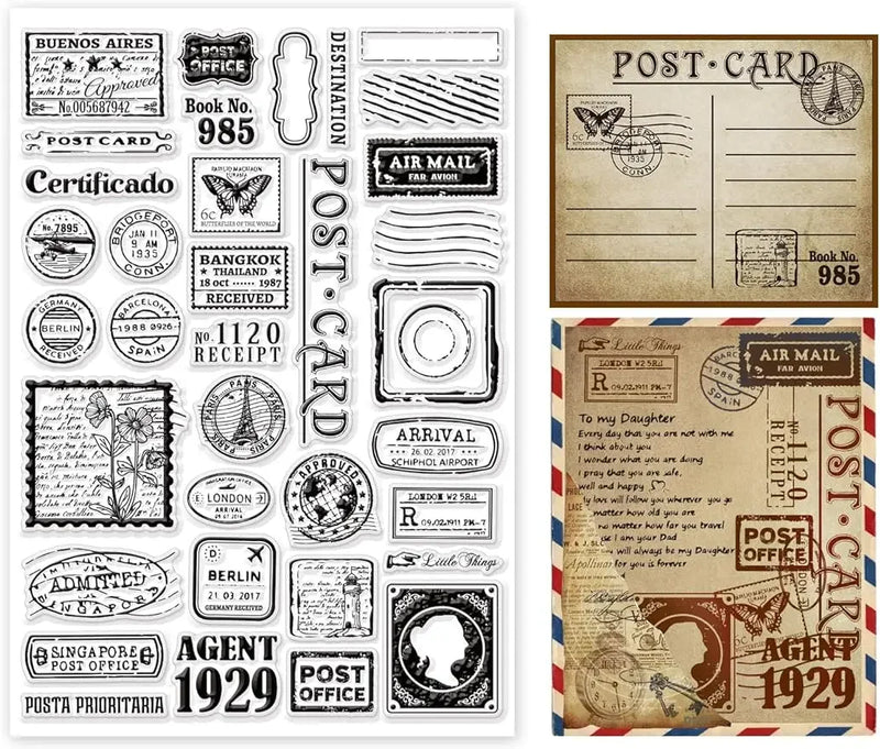 Postmark Postcard Clear Stamps for DIY Scrapbooking Big Size