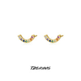925 Arc Shape Zircon Earrings, Colorful, Personalized, Retro Style
