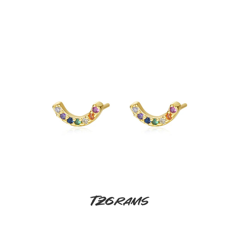 925 Arc Shape Zircon Earrings, Colorful, Personalized, Retro Style