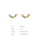 925 Arc Shape Zircon Earrings, Colorful, Personalized, Retro Style