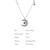 925 Moon Star Necklace Vintage Silver Hiphop Birthday Party Jewelry