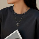 925 Moon Star Necklace Vintage Silver Hiphop Birthday Party Jewelry