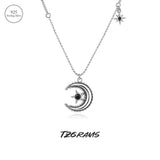 925 Moon Star Necklace Vintage Silver Hiphop Birthday Party Jewelry