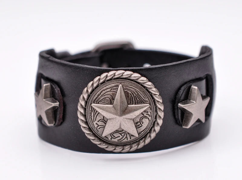Metal Studded Punk Wide Leather Bracelet Cuff Bangle