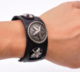 Metal Studded Punk Wide Leather Bracelet Cuff Bangle