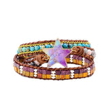 Star Charm Leather Bracelet with Natural Stone