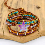 Star Charm Leather Bracelet with Natural Stone