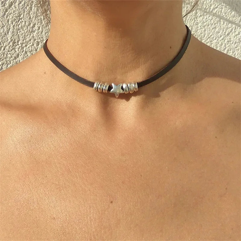 Brown Velvet Star Choker Boho Necklace for Summer Beach