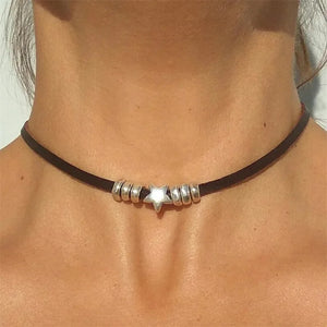Brown Velvet Star Choker Boho Necklace for Summer Beach