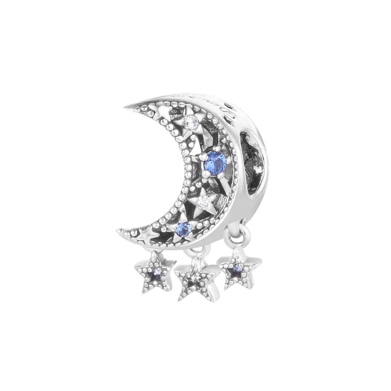 Star Crescent Moon Charm DIY Silver Beads For Bracelets
