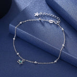 925 Sterling Silver Star Crystal Anklet Round Bead Chain