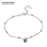 925 Sterling Silver Star Crystal Anklet Round Bead Chain