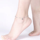 925 Sterling Silver Star Crystal Anklet Round Bead Chain