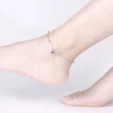 925 Sterling Silver Star Crystal Anklet Round Bead Chain