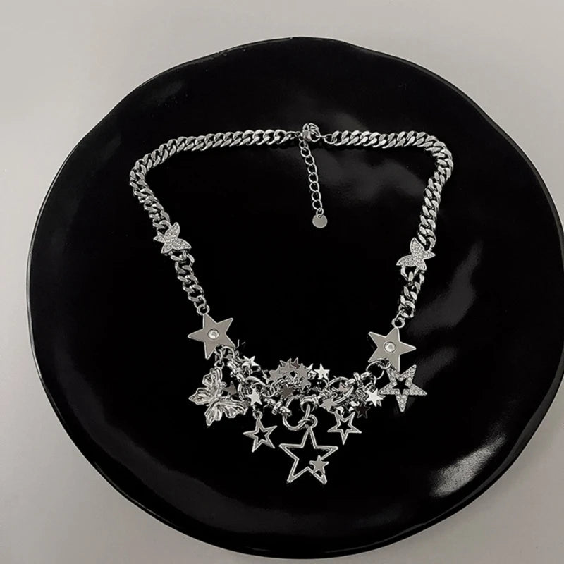 Star Dangle Choker Necklace Y2k Charm Clavicle Chain for Women Girls