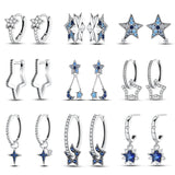 925 Silver Star Zircon Earrings Sparkling Hoop Party Jewelry
